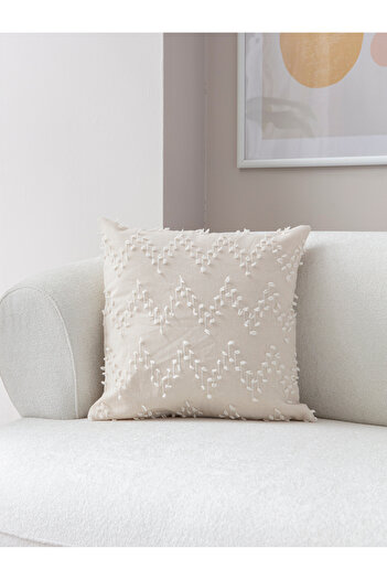 SWITA 43X43 Cream Colored Single Decorative Polka Dot - Linen Fabric Throw Pillow Cover