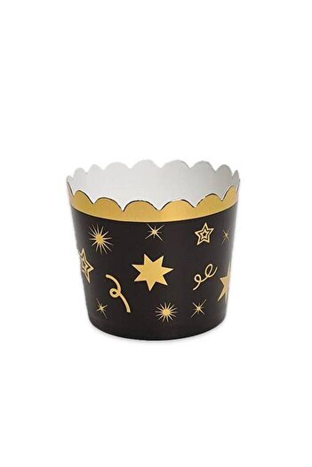 Parti Dükkanım 12 Black Muffin Cakes - Star with Gold Leaves