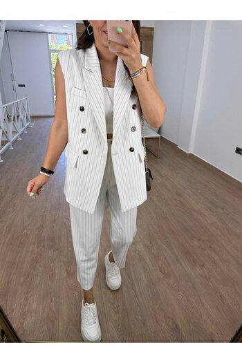 Trend Marfa Atlas Fabric Premium Size Sleeveless Jacket Vest Set with Pants