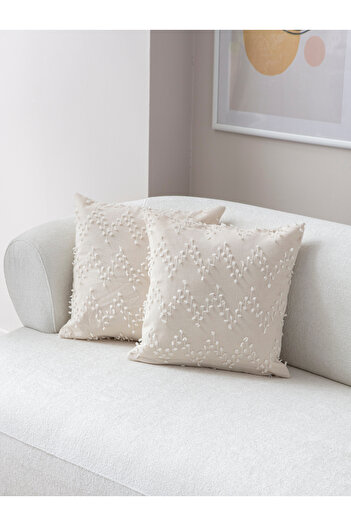 SWITA Linen Fabric 43X43 Polka Dot - Double Decorative Throw Pillow Cover, Cream