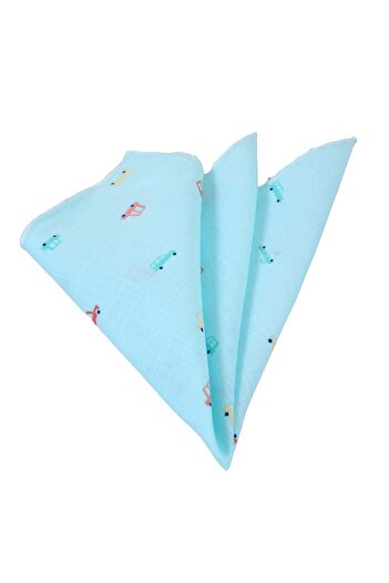 Exve Exclusive Car Printed Collar Handkerchief on Green Turquoise