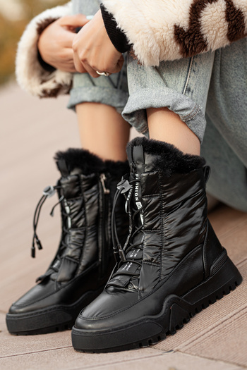 Khayt Iceland Waterproof Furry Zippered Rubber Non-Slip Sole Women's Snow Boots