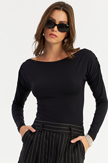 Cool & Sexy Bluzka damska czarna marszczona - Se2