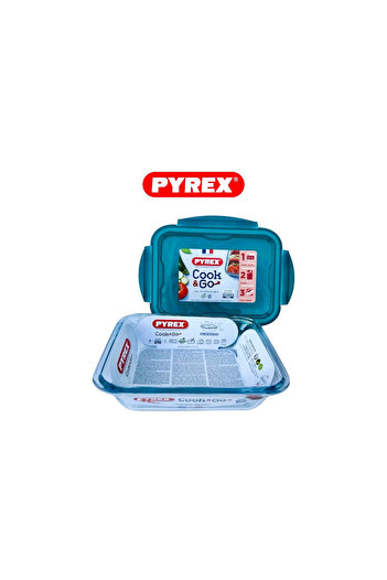 Pyrex Cook&Go 0.8L Rectangle Storage Dish with Airtight Lid -Green