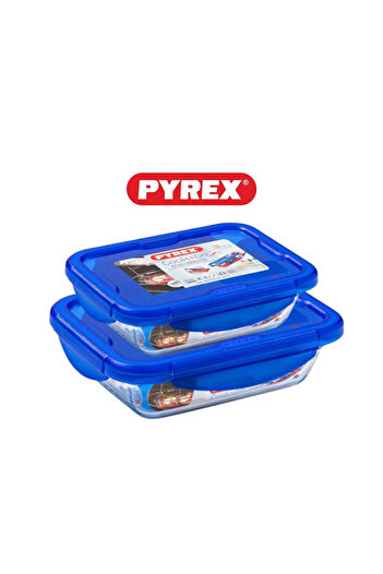 Pyrex Cook&Go Set of 2 (0.8L+1.7L) Rectangle Storage Dish with  Lid