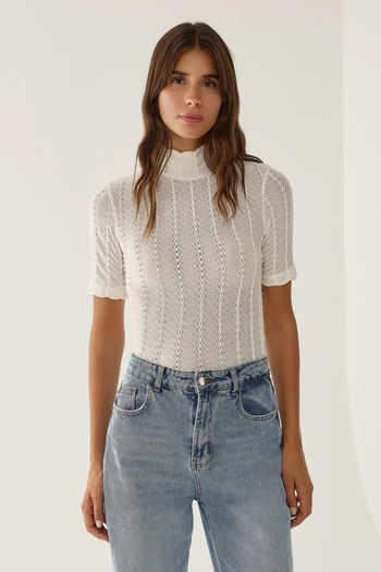 Hiccup Slim Fit Texture Detailed Long Sleeve Blouse