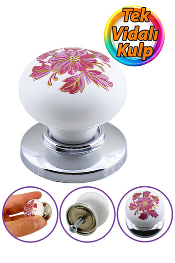 GLASWEN Pink White Hydrangea Flower Patterned Chrome Top Polymer Button Handle Furniture Kitchen Cabinet Drawer Knob