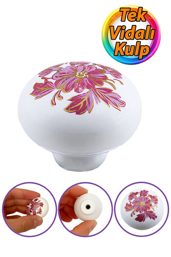 GLASWEN Polymer Patterned Pink White Floral Handle Mushroom - for Furniture, Kitchen Cabinet and Drawer