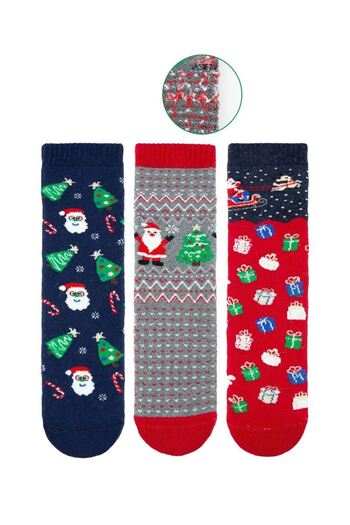 MEM SOCKS Детски хавлиени чорапи против плъзгане с коледна тематика от 3 части