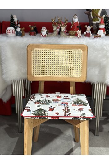 DÜŞLER EV TEKSTİLİ 40*40 White Christmas Patterned Chair Cushion