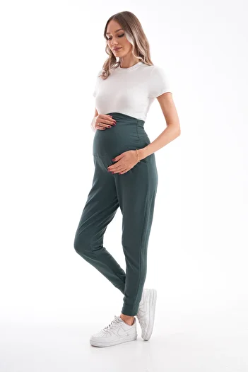 MEGHAN L.A Green Maternity Cotton Stretchy Fabric Abdominal Supported Sweatpants