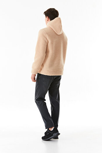Fulla Moda Nakışlı Kapüşonlu Kanguru Cepli Peluş Sweatshirt
