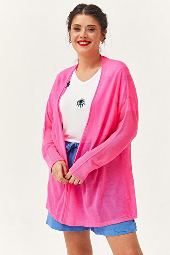 Ebsumu Women's Thin Knitwear Summer Pink Cardigan & Pareo