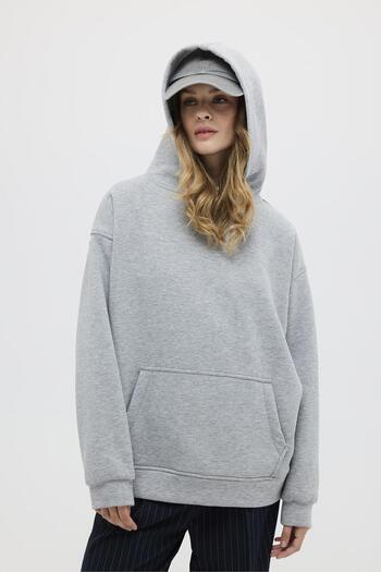 KADRİYE BAŞTÜRK Gray Hooded Raised Sweatshirt