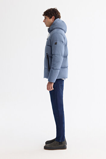 Avva Erkek İndigo Su İtici Rüzgar Geçirmez -5°C Dayanıklı Kapüşonlu Şişme Comfort Fit Mont B006046