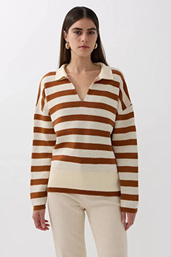 Hiccup Striped Polo Collar Knitted Sweater