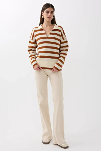 Hiccup Striped Polo Collar Knitted Sweater