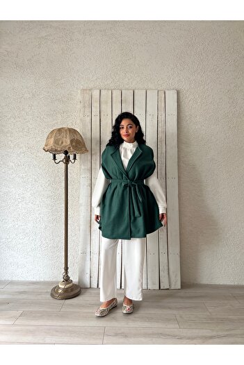 KÜÇÜĞÜM BUTİK Emerald Green Stamped Poncho
