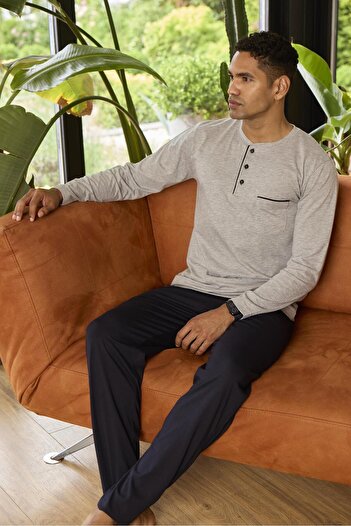 KLY Midi Collar 100% Cotton Men's Pajamas Set 9250