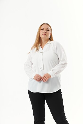 RMG Ecru Stone Detailed Plus Size Blouse