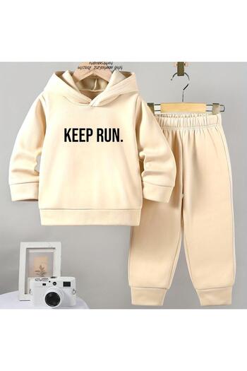 BENROMA Unisex Kids Tracksuit Set - Keep Run Print, Oversize Fit