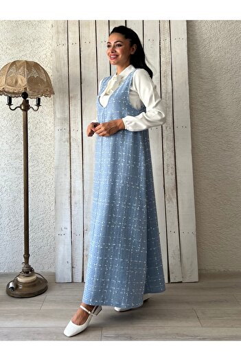 KÜÇÜĞÜM BUTİK Rochie Gilet A-Cut Tweed Baby Blue