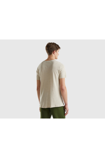 United Colors of Benetton Ανδρικό μπλουζάκι με λινό μείγμα Crew Neck Basic