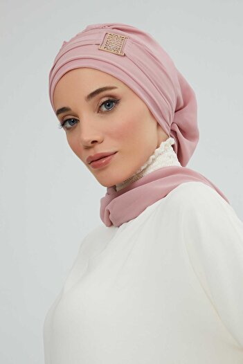 Aisha's Design Design Chiffon Ready-To-Wear Turban with Gold Accessories, Ht-11, Dark Green