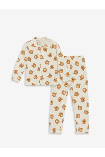 LC Waikiki Lcw Baby Printed Polo Collar Long Sleeve Printed Baby Boy Pajamas Set