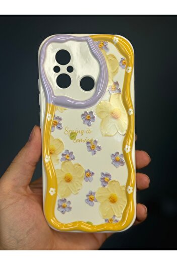 Fibaks Redmi 12C Compatible Case Designed Patterned Camera Protection Daisy Flower Colored Silicone Cover