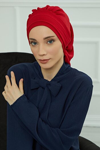 Aisha's Design Pleated Aerobin Ready Turban, Ht-91, Red