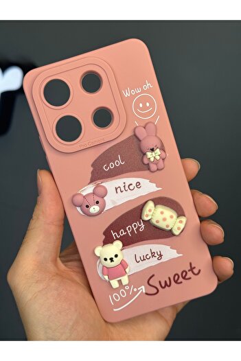 Fibaks Redmi Note 13 4g Compatible Case Designed Patterned Camera Protected Rabbit Pink Soft Silicone Cover