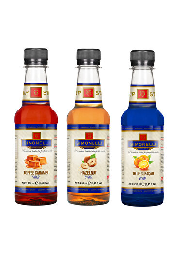 Simonelli 3'lü Şurup Seti (Toffee Karamel + Fındık+ Turunç) Kahve Ve Kokteyl Şurubu 3x250ml