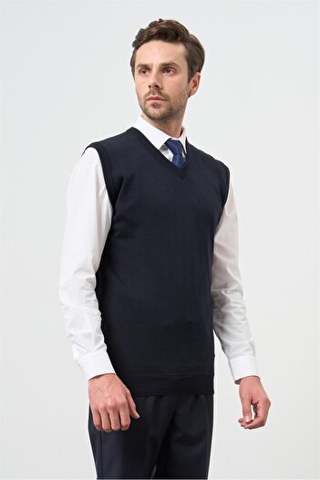 İmza Темно-синій трикотаж з прямим коміром Classic Comfort Fit 1012245003