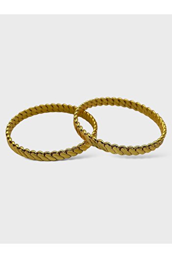 Arnes Jewelry Çelik 22 Ayar Altın Kaplama Üçlü Adana Burma Bilezik - 2 ADET