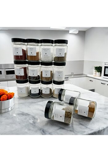 zezedesing 350Cc Spice Rack Set - 15 Pieces Black Lids