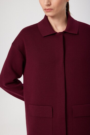 Mısırlı Burgundy Shirt Collar Women's Jacket with Pocket Detail