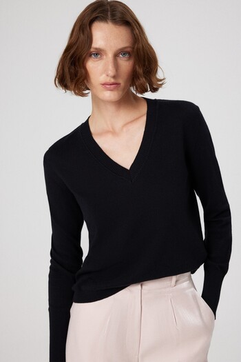 Mısırlı Black V-Neck Long Sleeve Women's Sweater