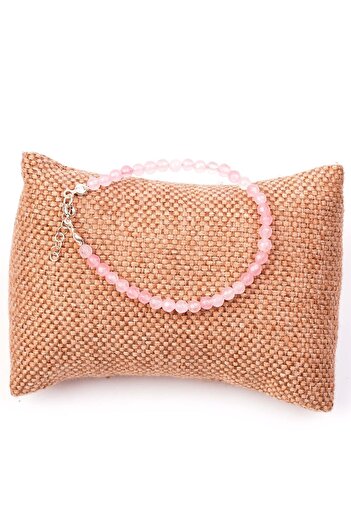 Taş Sandığı Pembe Kuvars Taşı Gümüş Bileklik - 4 Mm Açık Renkli