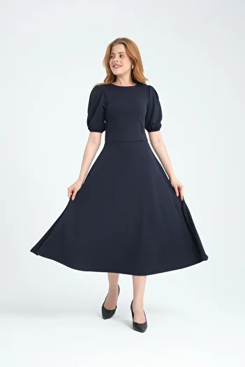 LİVE SPORT Rochie de damă, cu fermoar la spate, mâneci pepene verde, lungime midi, din crep