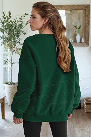 Millionaire Women's Nefti Basic 0 Crew Neck Unprinted Plain Oversize Loose Loose Cut Fleece Sweatshirt