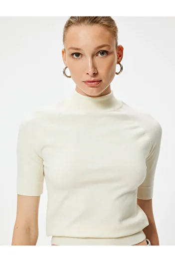 Koton Stand Collar Knitwear Sweater Short Sleeve