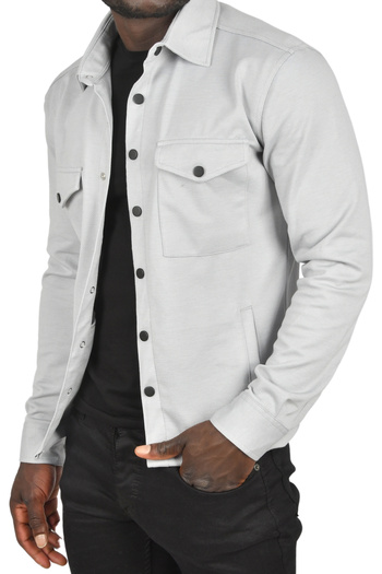 DeepSEA Men's Gray Knitted Fabric Shirt Collar Snap Pockets Covered Lycra Slim Fit Sports Jacket 25015
