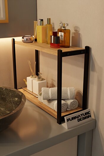 FurnatureDesign Bathroom Organizer 2 Shelves Metal Table Top Organizer - Atlantic Pine