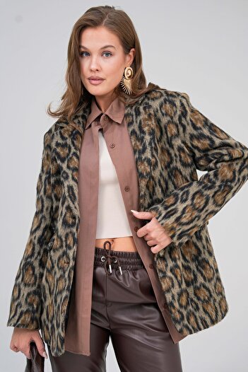 VOLT CLOTHİNG Women's Leopard Patterned Lined Jacket