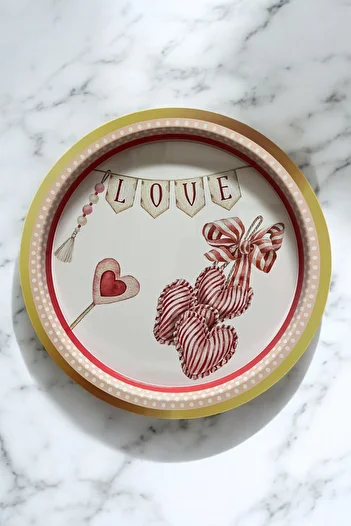 EVLE Love, Lover, Valentine's Day Patterned Round Metal Tray 37 cm