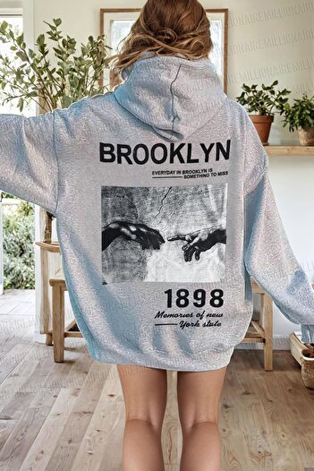 Millionaire Gray 1898 Printed Oversize Hooded Hoodie Sweatshirt - 3 Thread Raster Loose Cut