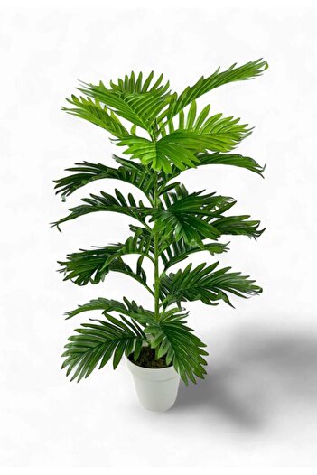Nettenevime Yapay Çiçek Tropik Areka 80cm 23 Yapraklı Salon Çiçeği Beyaz Saksılı Yapay Bitki