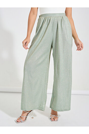 Luxewave By Styli Glitter Look Wide Leg Pants with Elastic Waistband