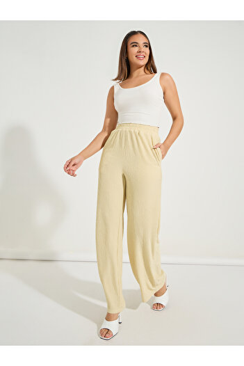Luxewave By Styli Textured Elastic Waistband Straight Leg Pants
